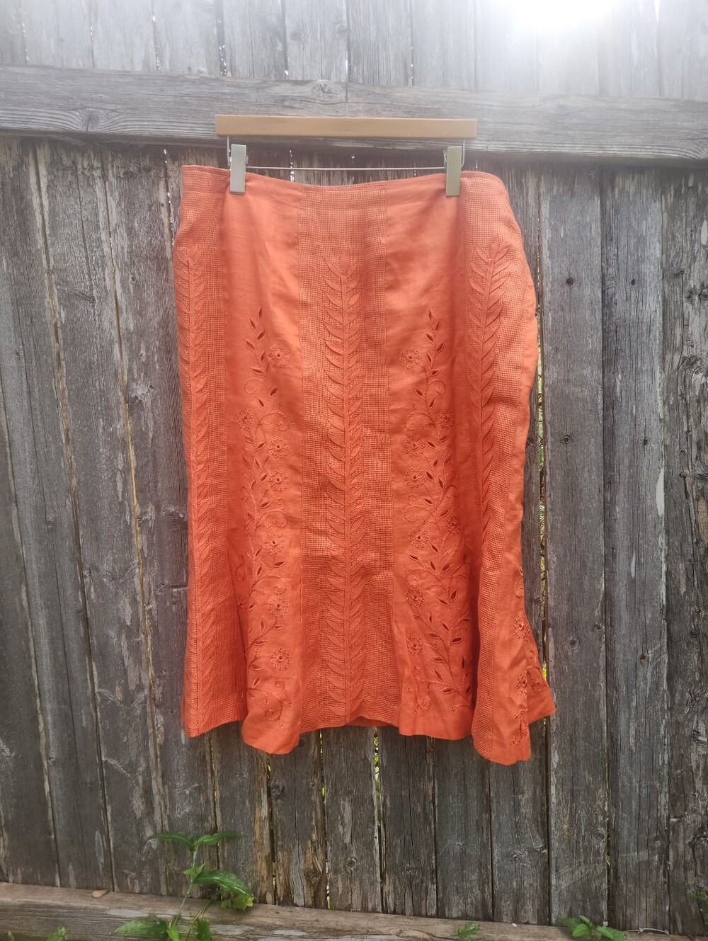 Vintage JSong Collection Burnt Orange Linen Eyelet Boho Skirt